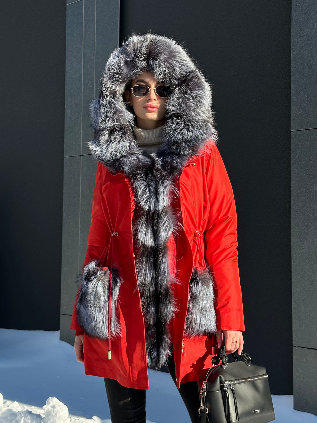 Genuine Silver Fox Fur Rabbit Fur Insulated Parka