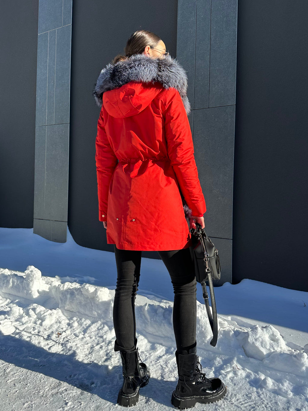 Genuine Silver Fox Fur Rabbit Fur Insulated Parka