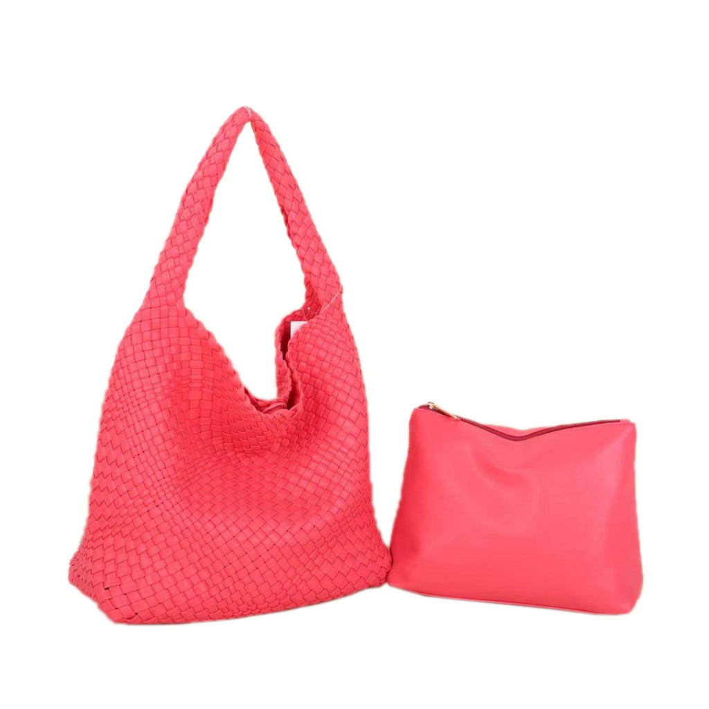 The Willow | Large Woven Vegan Leather Tote - Pink
