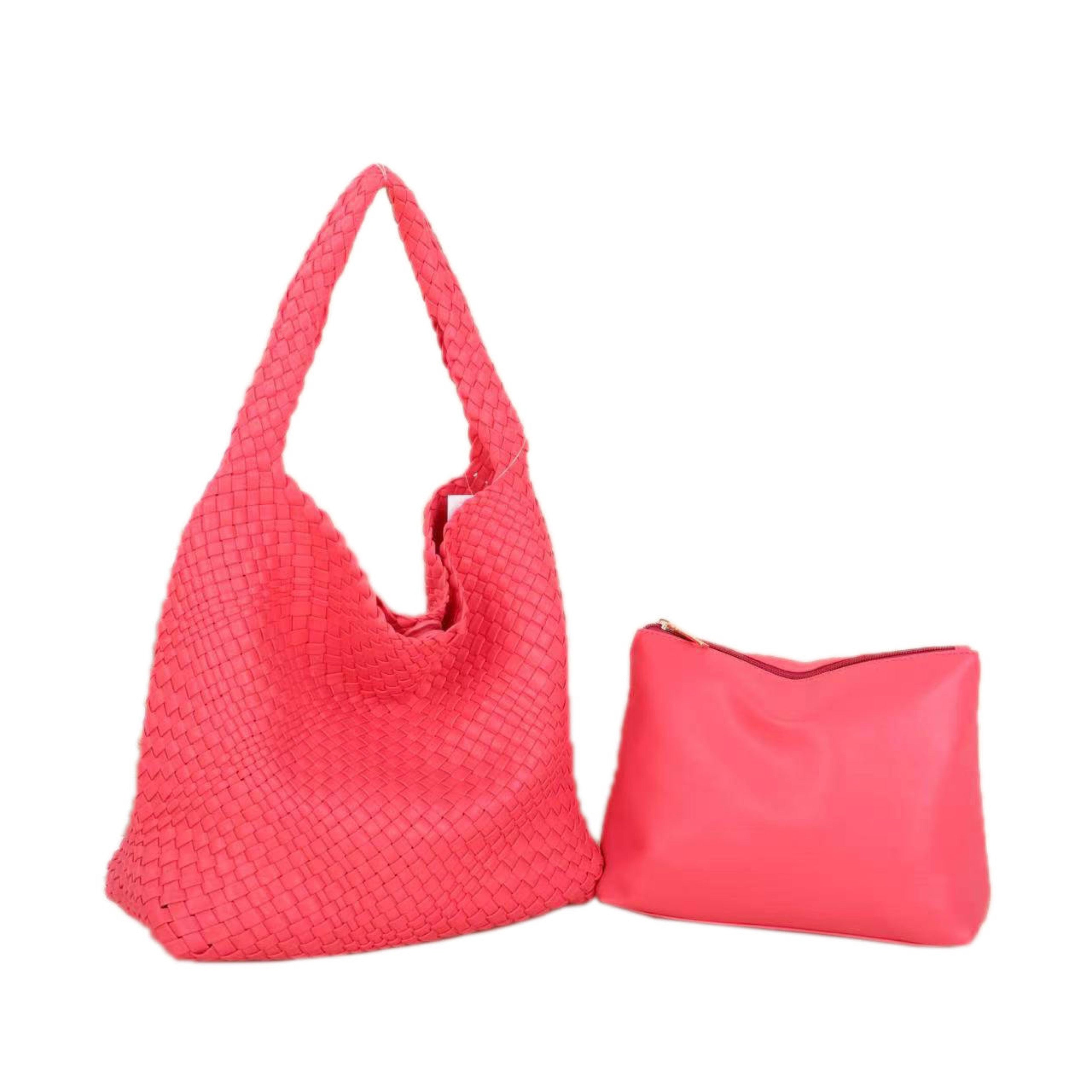 The Willow | Large Woven Vegan Leather Tote - Pink