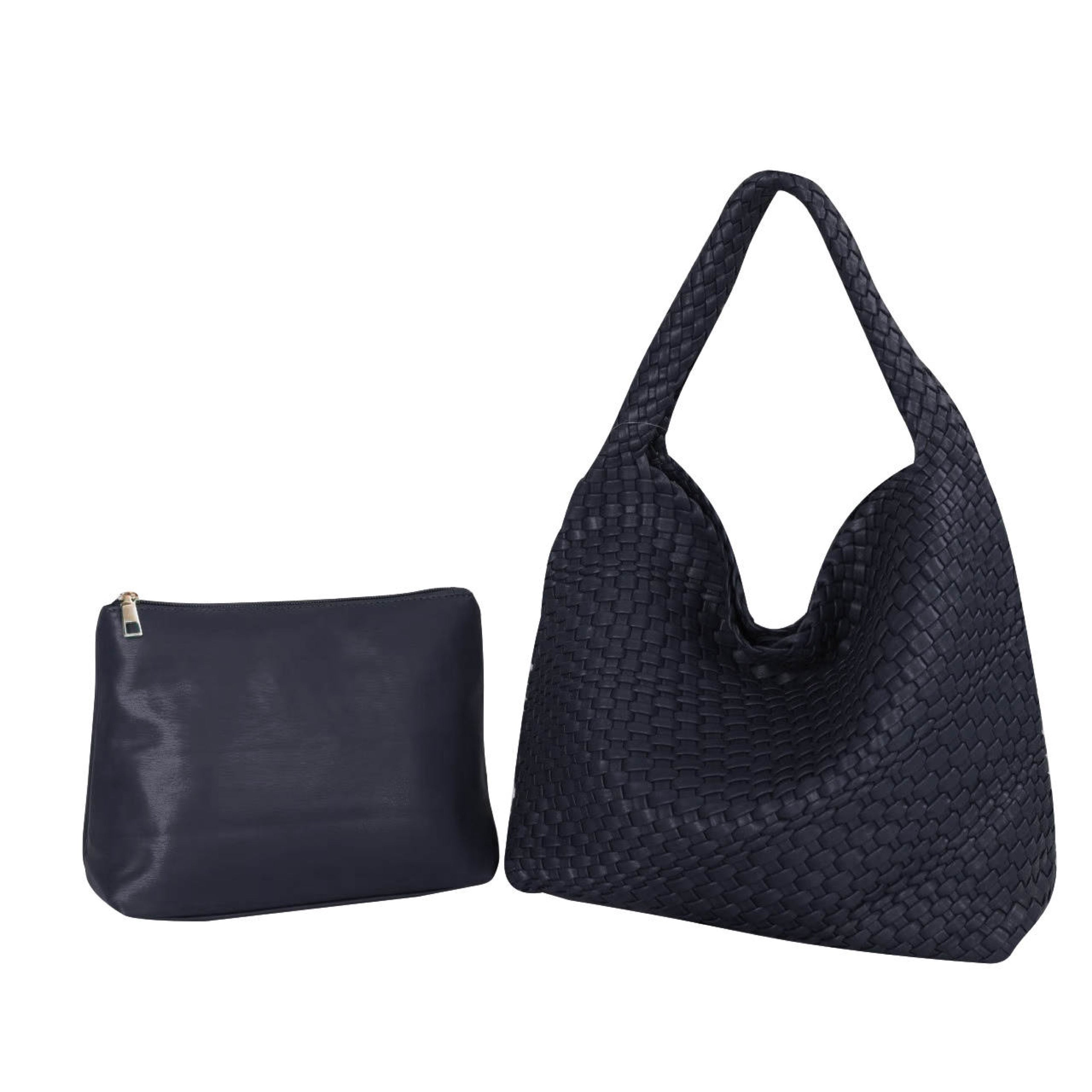 The Willow | Large Woven Vegan Leather Tote - Black