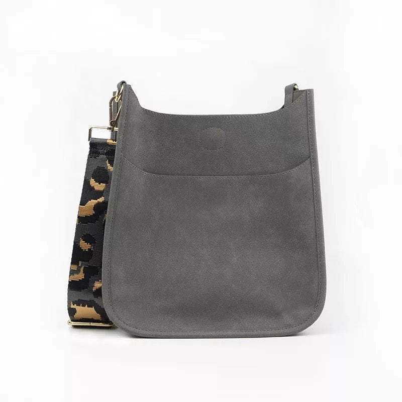 Vegan Suede Crossbody Bag (Gray) - Pick Your Strap