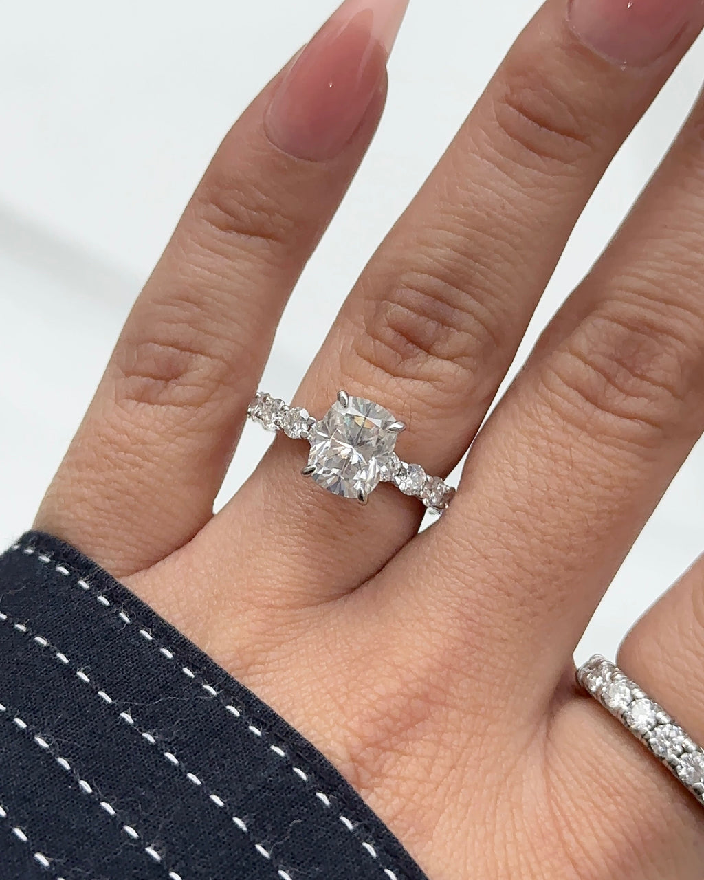 2.5ct Elongated Cushion Cut Eternity Engagement Ring