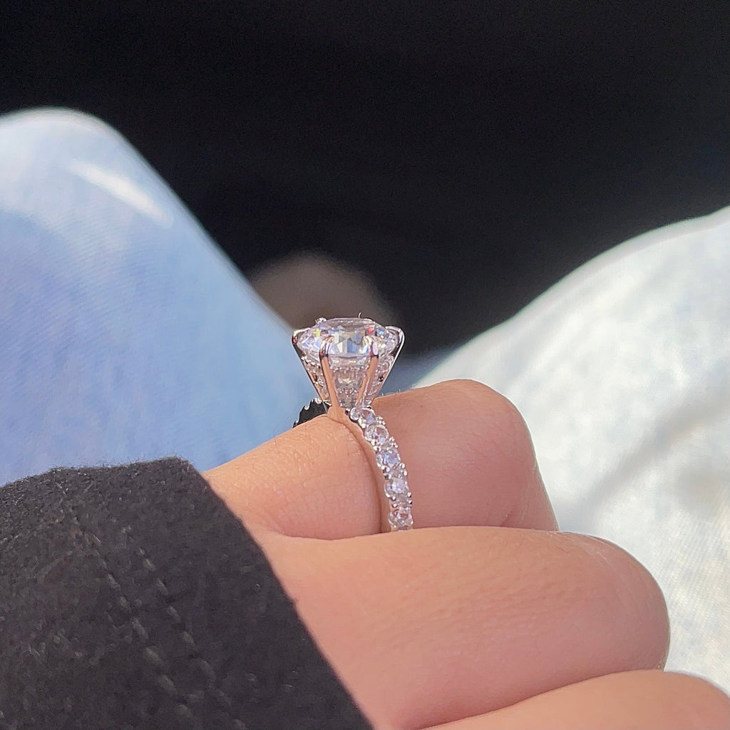 3.5ct Round Cut Moissanite Double Hidden Halo Engagement Ring