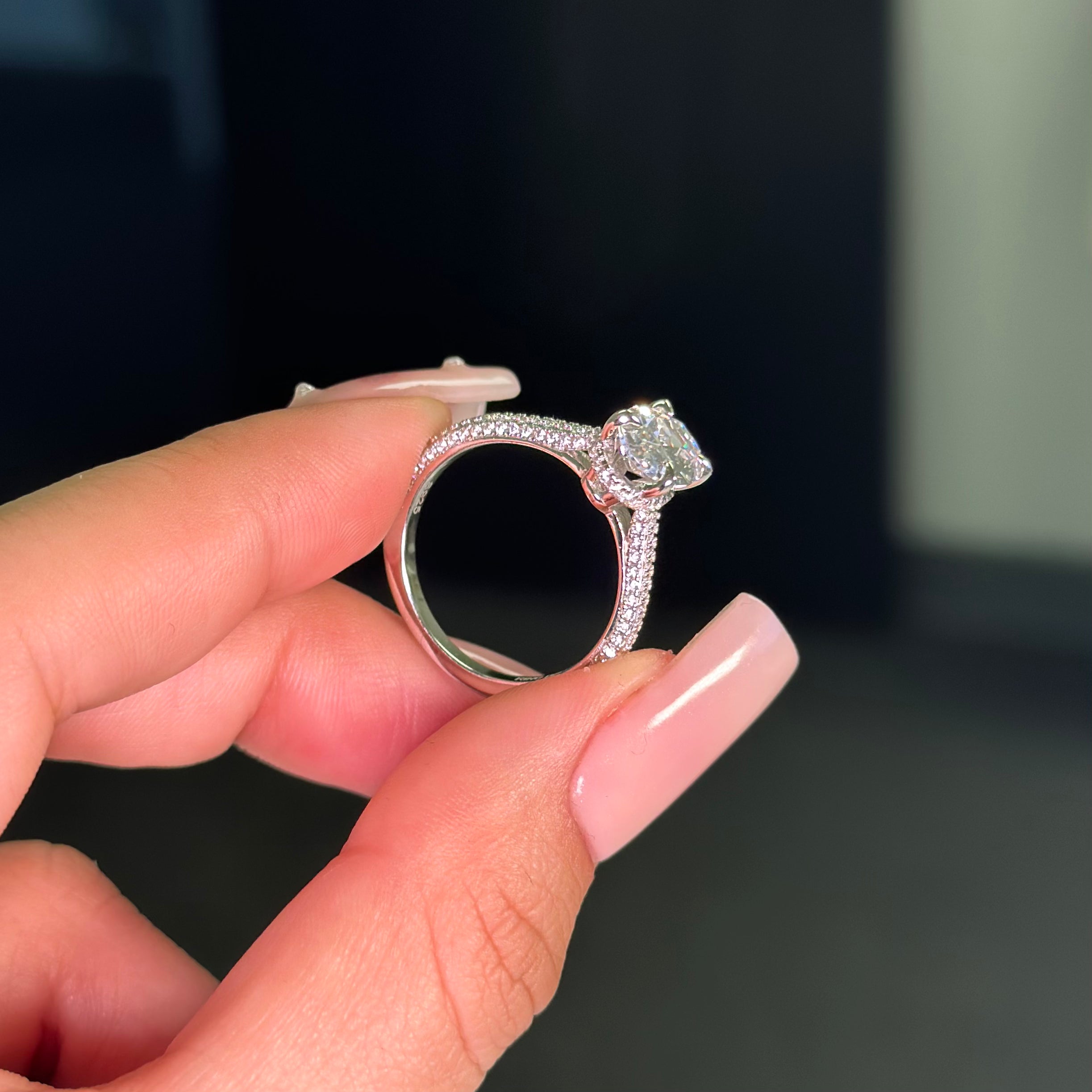 2.5ct Oval Cut Three Row Pavè Moissanite Engagement Ring