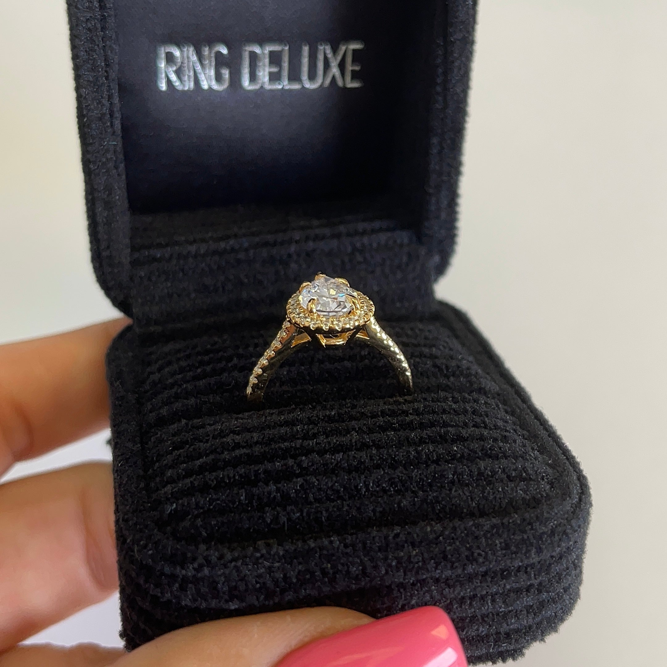 2.0ct Pear Cut Black Moissanite Halo Engagement Ring