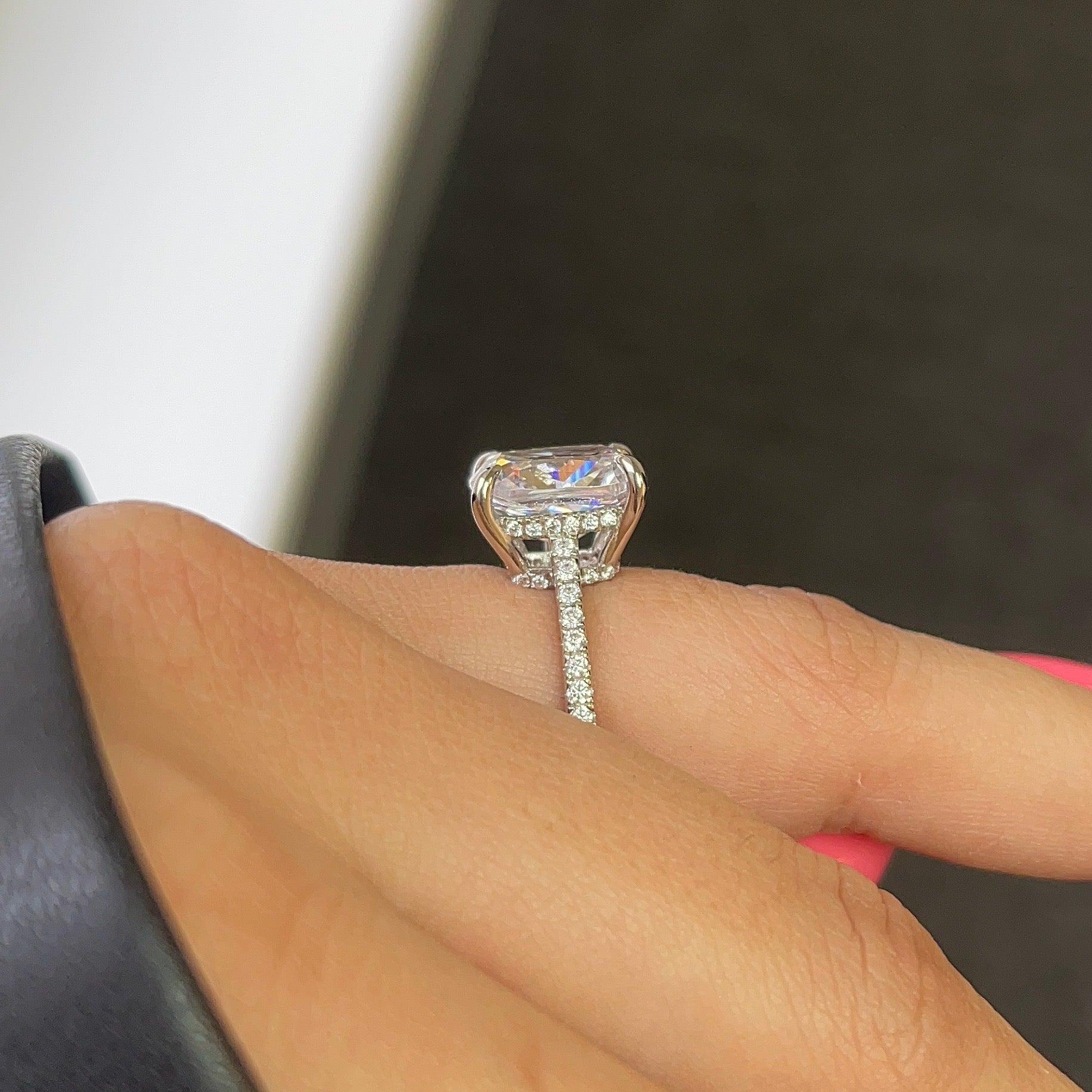 6.0ct Cuhsion Cut Moissanite Lab Diamond Accented Engagement Ring