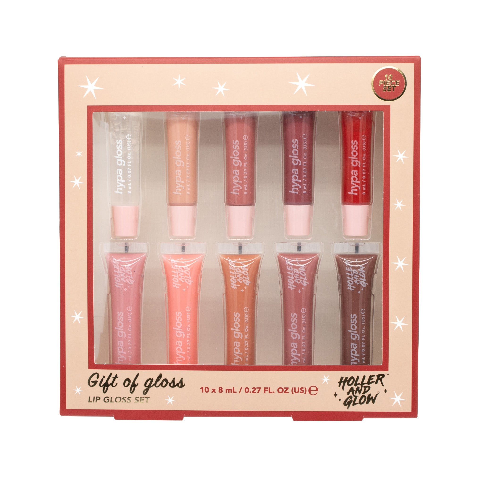 Holler and Glow Gift of Gloss 10 piece Lip Gloss Gift Set 10 x 0.27fl oz - New