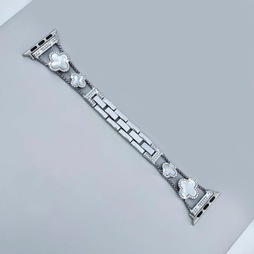 Bling Diamond Clover Bands for Women - Lucky, Cute & Sparkle Dressy Metal Bracelet Strap for Apple Watch