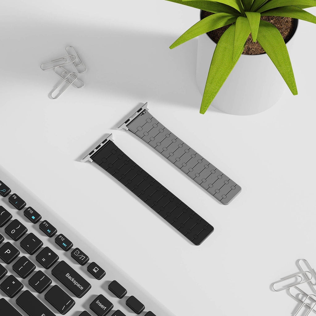 Color - blocking magnetic silicone apple watch strap
