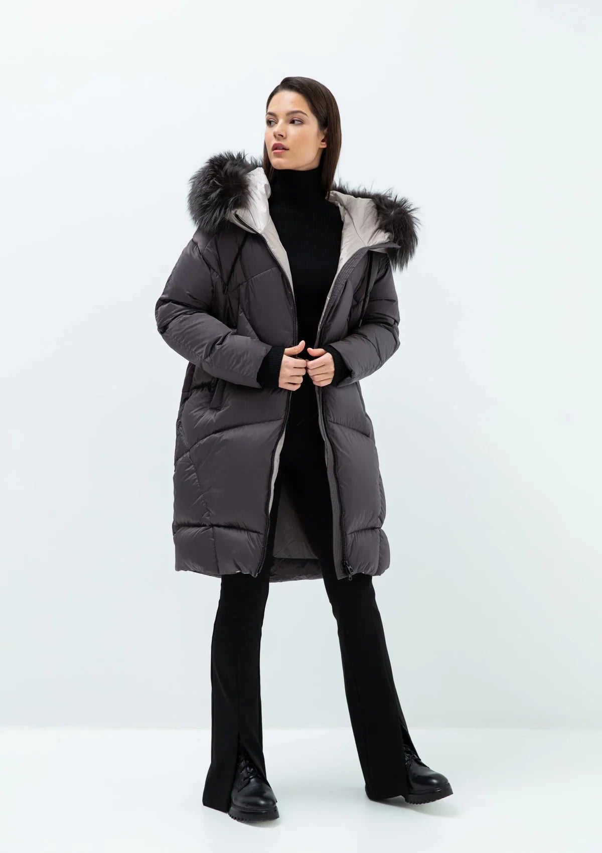 Gisèle Premium Genuine Fox Fur Trim Down Fill Coat