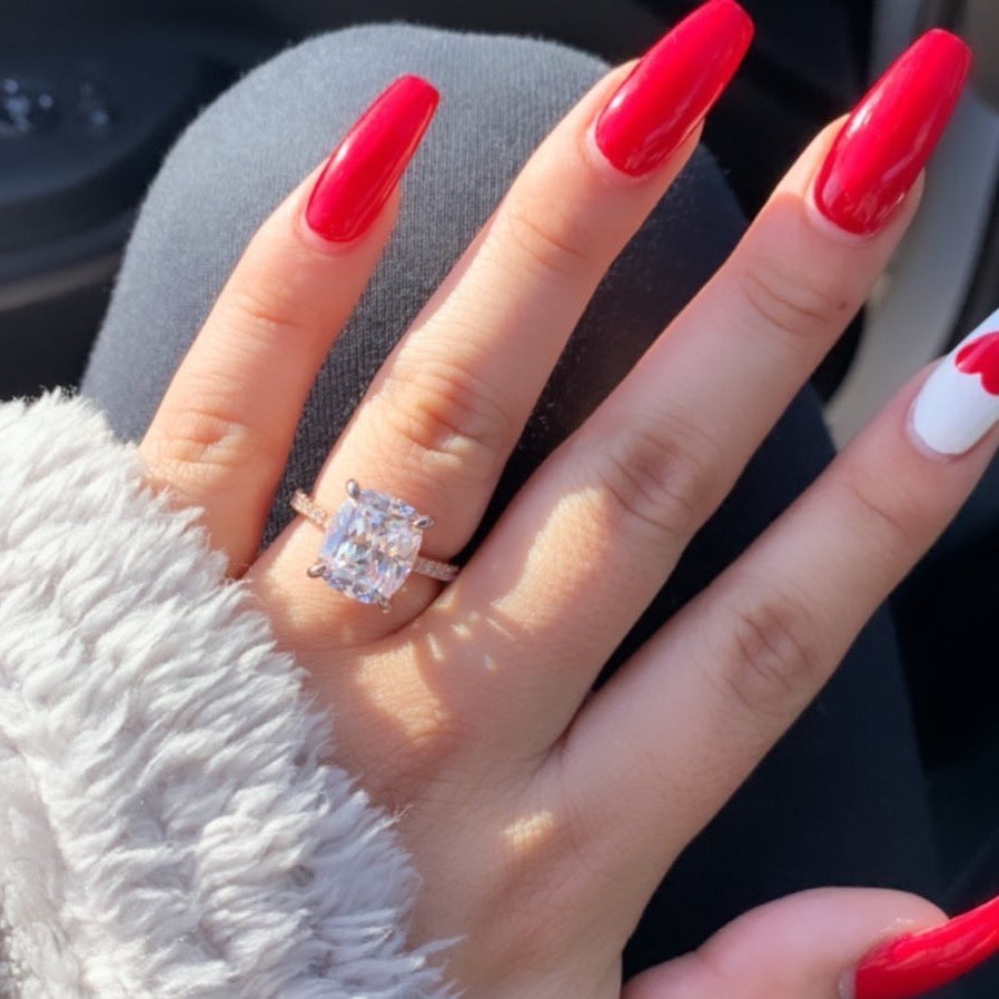 6.0ct Cuhsion Cut Moissanite Lab Diamond Accented Engagement Ring