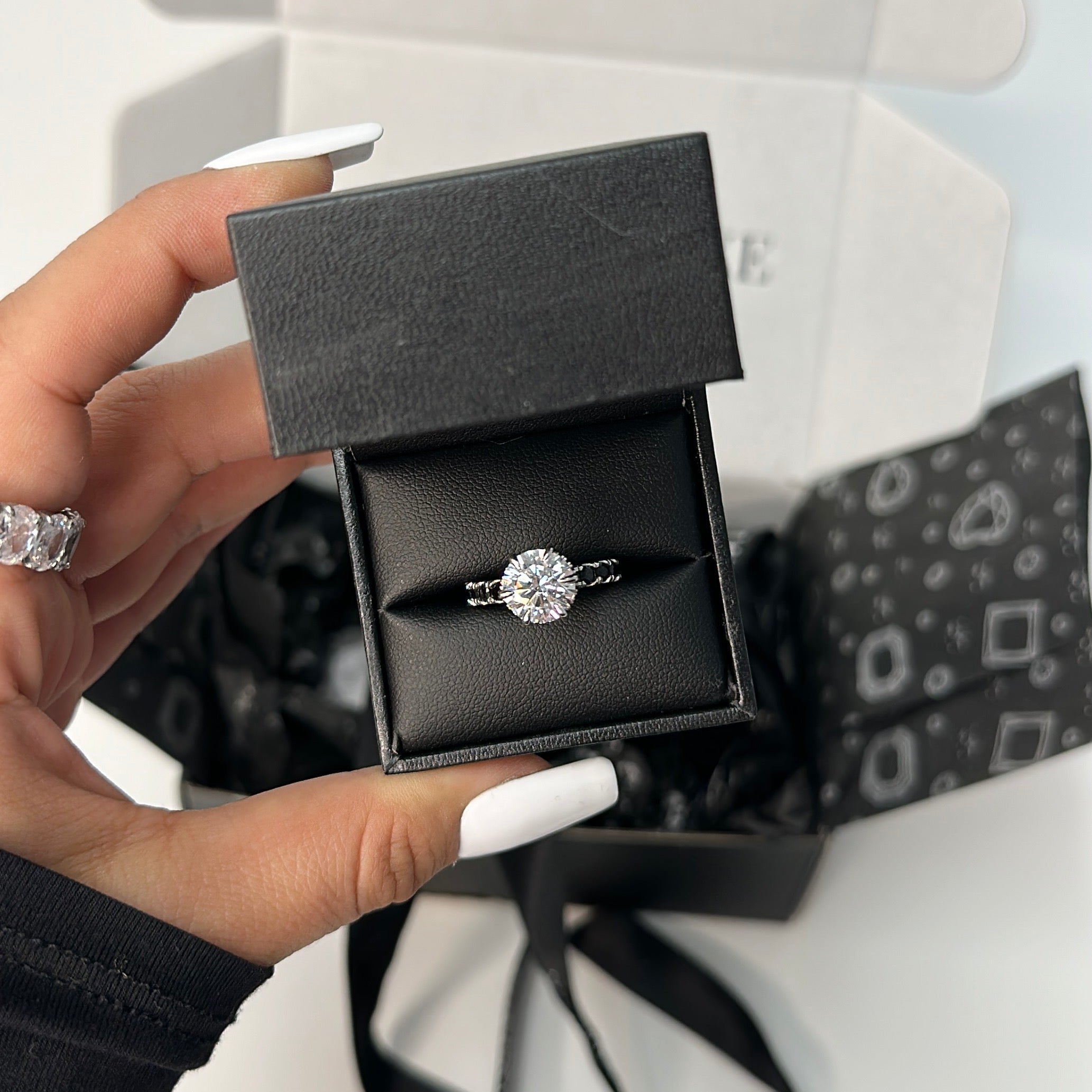 3.5ct Round Cut Moissanite Double Halo Engagement Ring