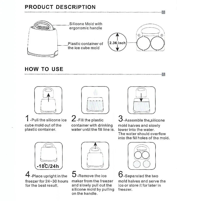 Crystal Clear Round Ice Maker - 2  2.5" Clear Ice Cubes