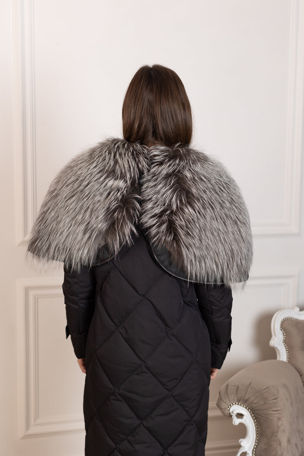 Genuine Silver Fox Fur Collar-Hood Down Winter Coat
