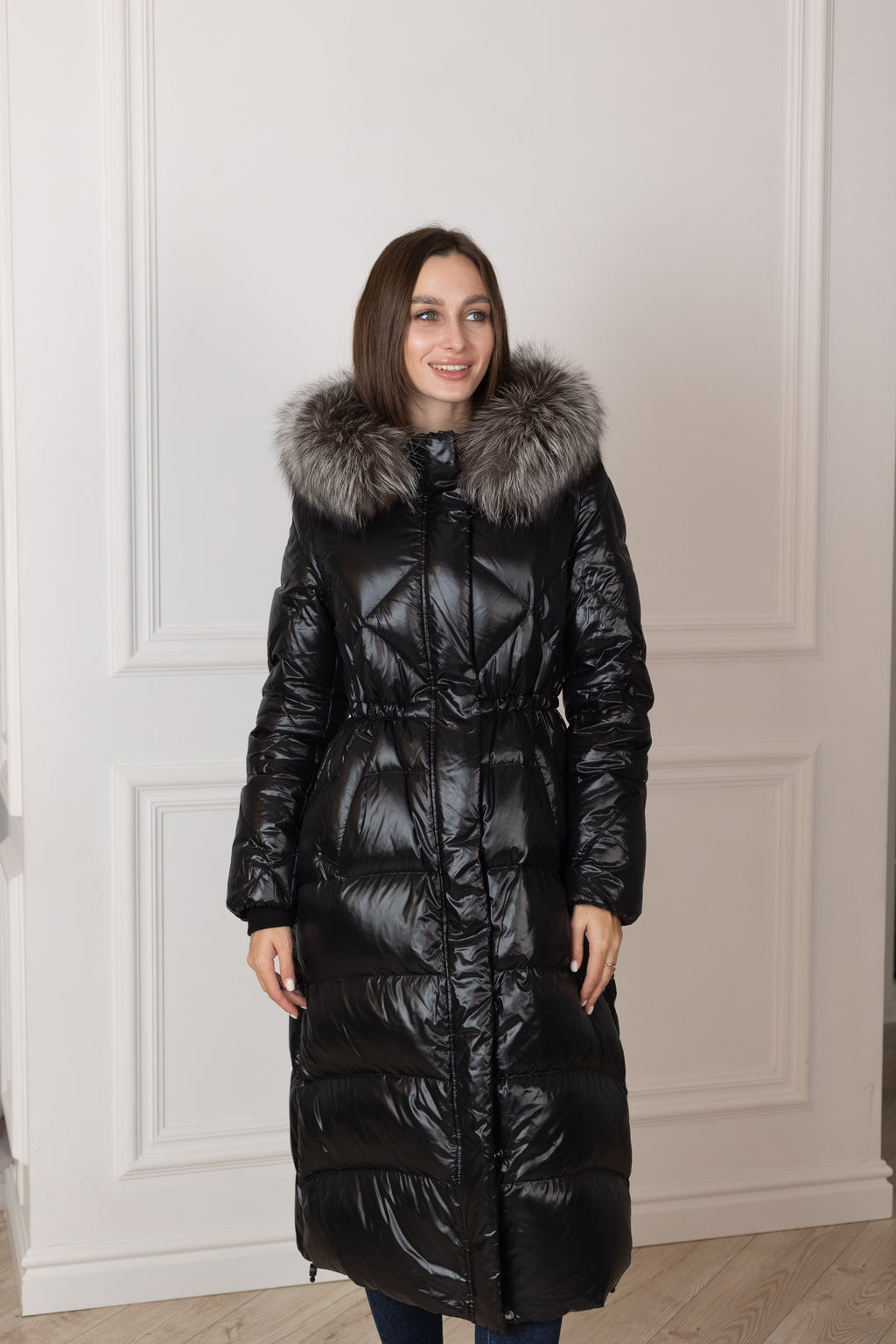 Genuine Silver Fox Fur Trim Down Fill Coat