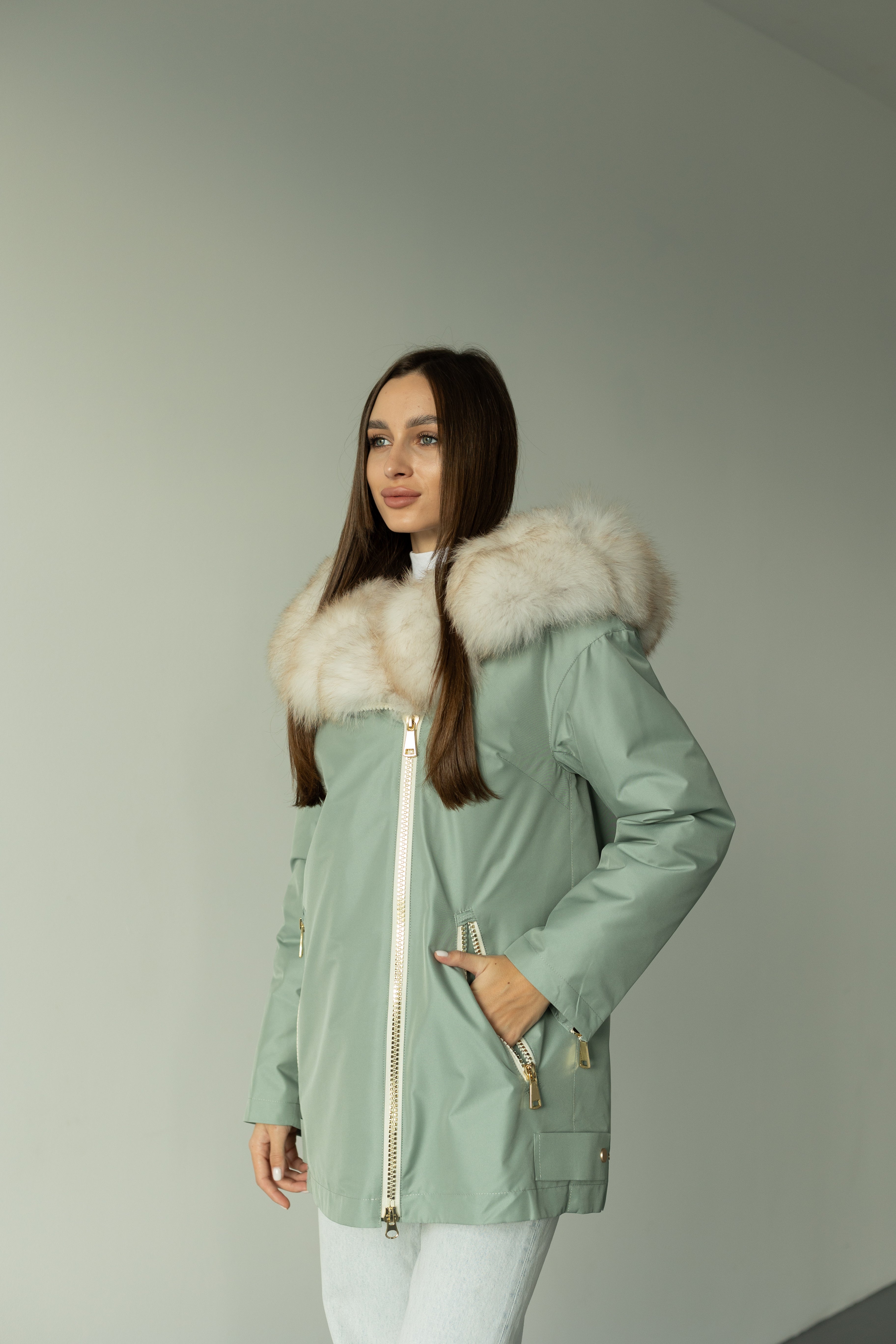 Genuine Polar Fox Fur Trim Rabbit Fur Insulated Parka