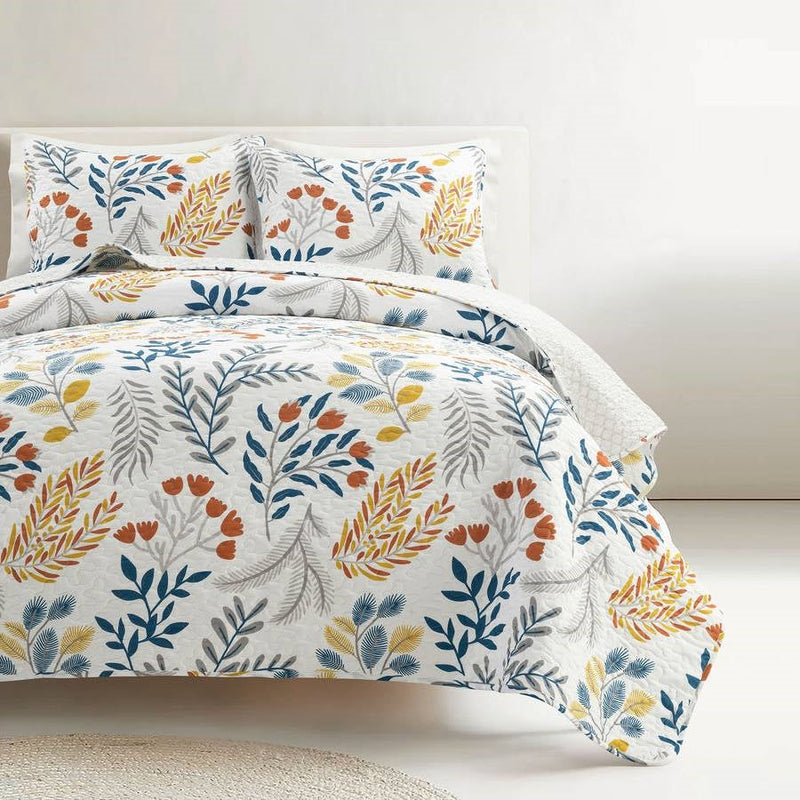King/CAL King 3 Piece Botanical Floral Lightweight Quilt Set