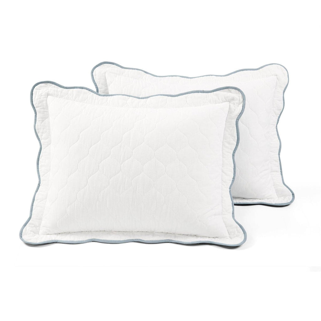 King/Cal King White Blue Scalloped Edge Reversible Thin Light Quilt Set