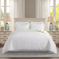 King size Ivory White Velvet Microfiber Polyester Reversible 3-Piece Quilt Set