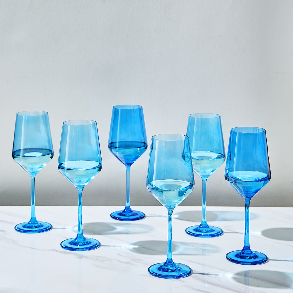 Rhea Stemmed Wine Glassware, Cobalt Blue, Set of 6