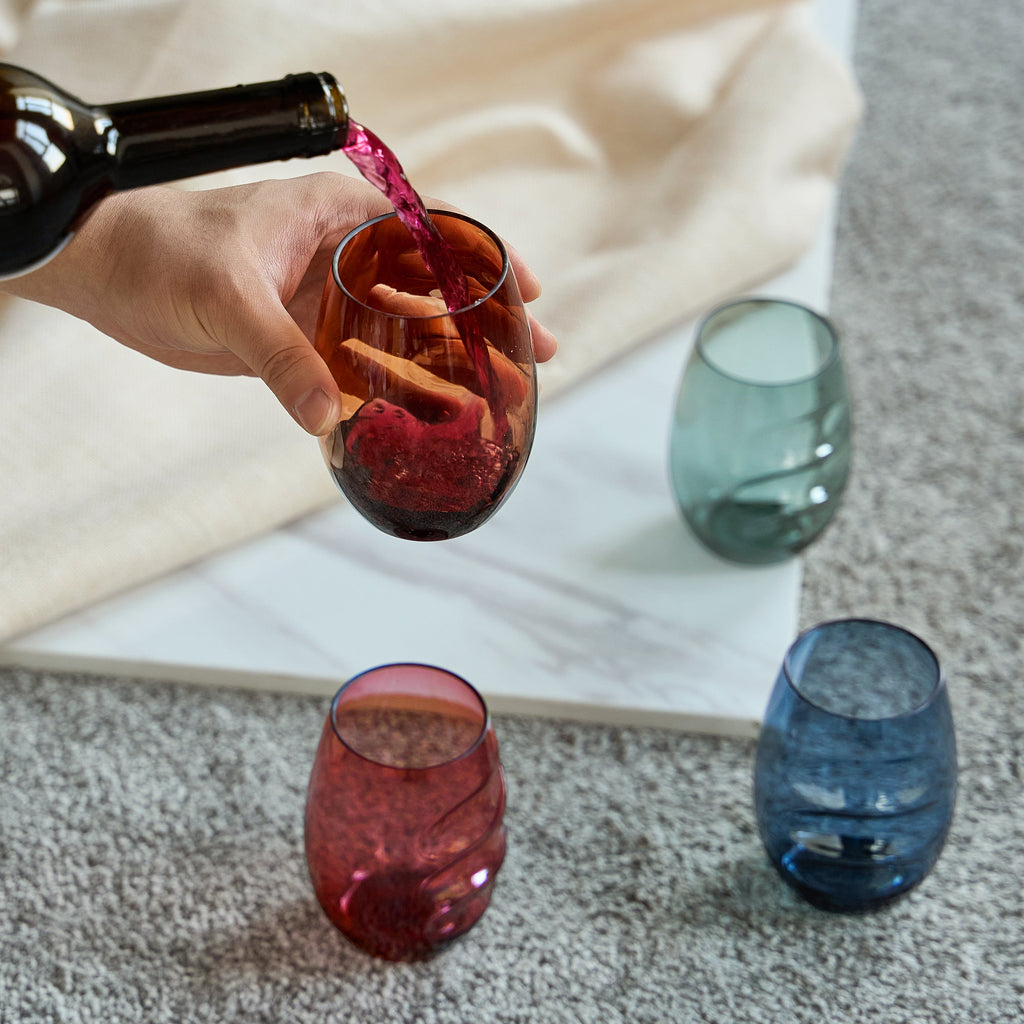 Eze Acrylic Stemless Finger-Indent Wine Glassware, Set of 4