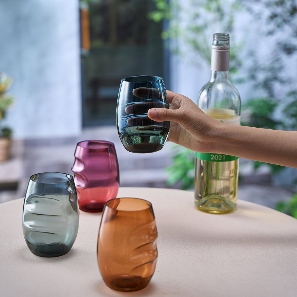 Eze Acrylic Stemless Finger-Indent Wine Glassware, Set of 4