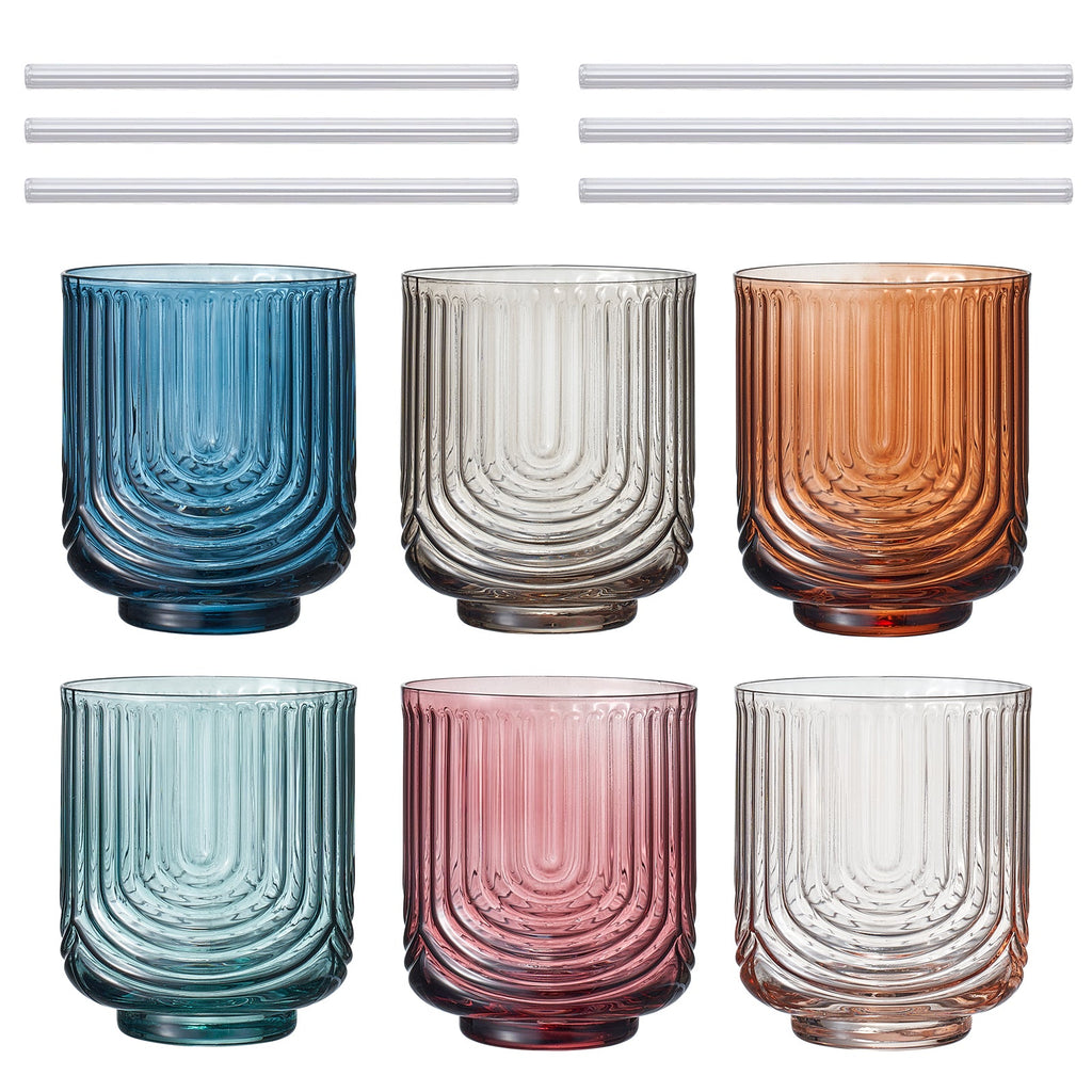 Tonal Lowball Cocktail Glassware with Straws, Set of 6