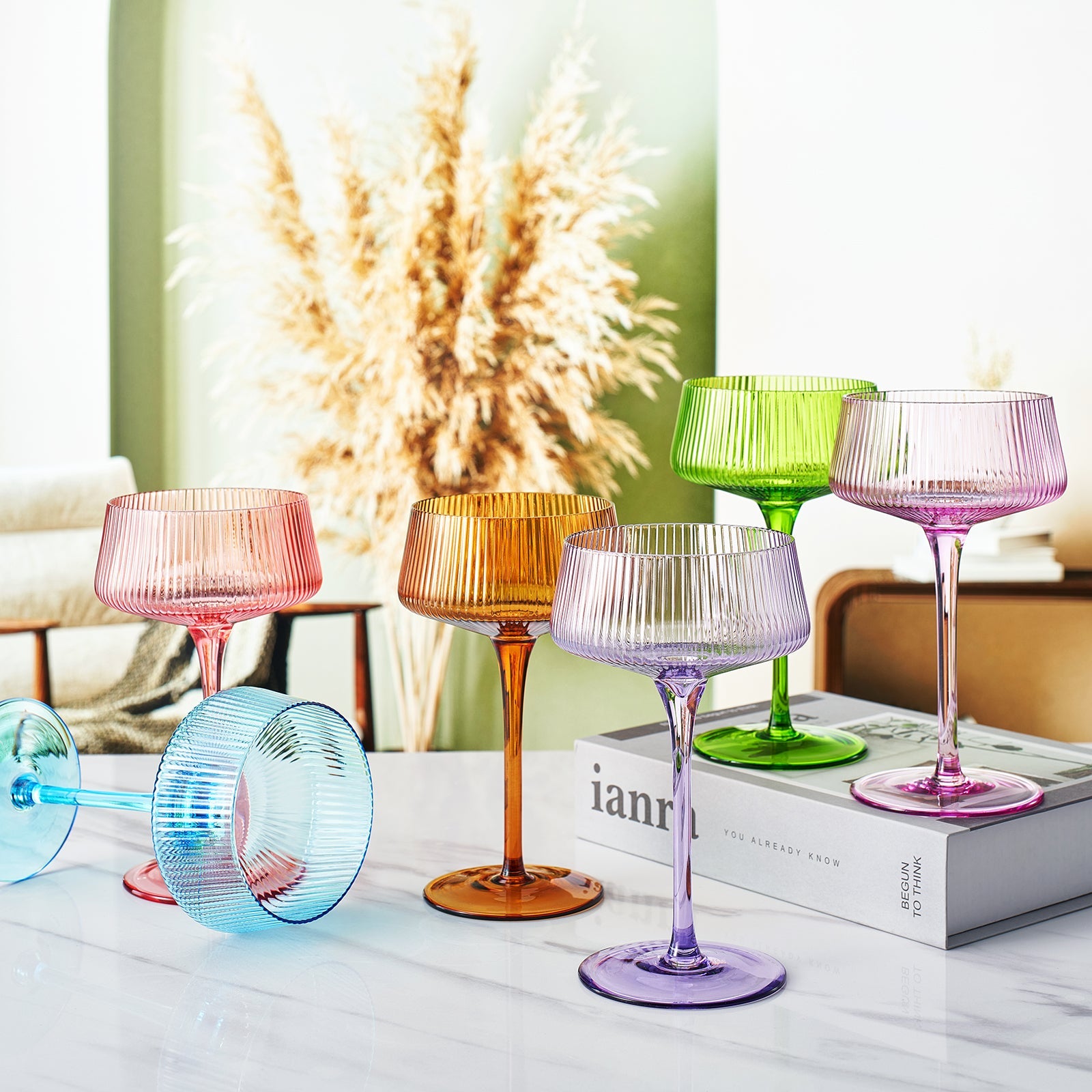 Como Champagne Coupe Cocktail Glasses, Pastel, Set of 6