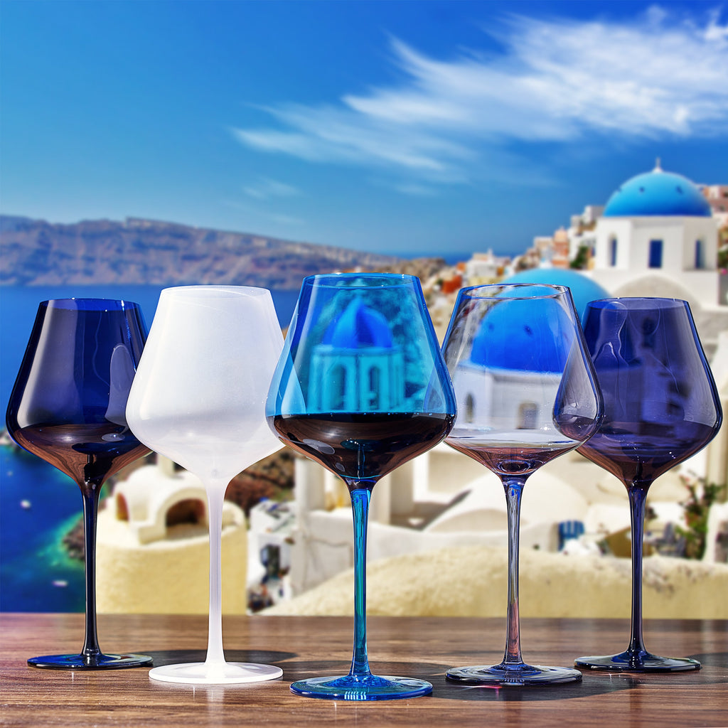 Stagioni Stemmed Wine Glassware, Santorini, Set of 5