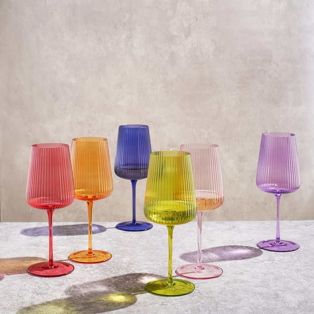 Rhea Ribbed Stemmed Wine Glassware, Set of 6
