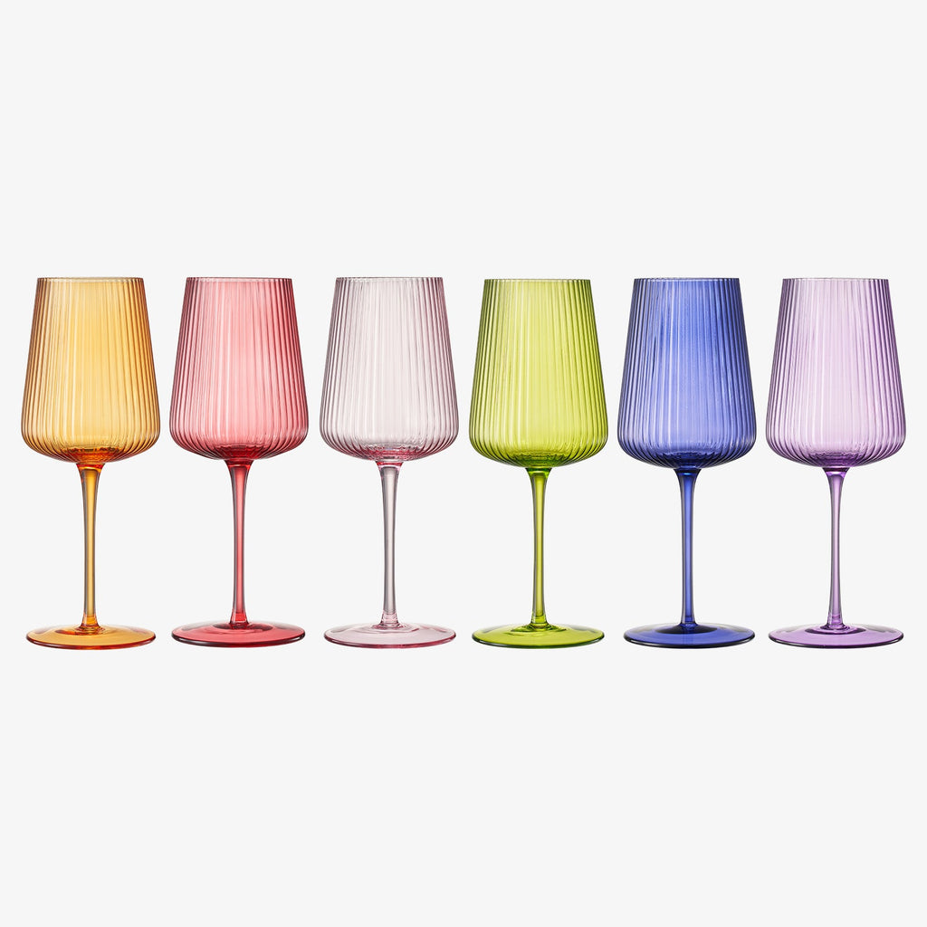 Rhea Ribbed Stemmed Wine Glassware, Set of 6