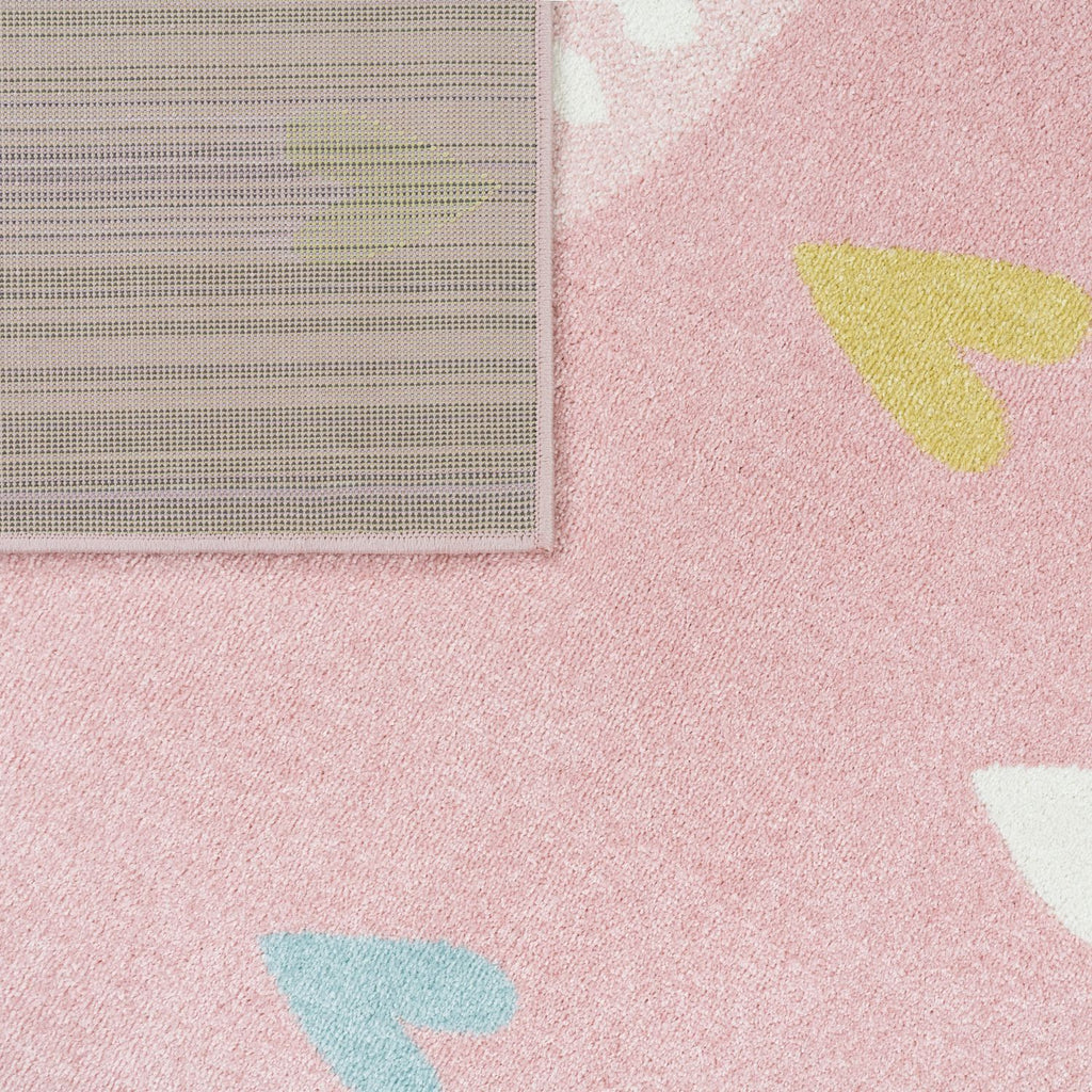 Kids Rug Nino with Rainbow and Hearts for Nursery in Pink