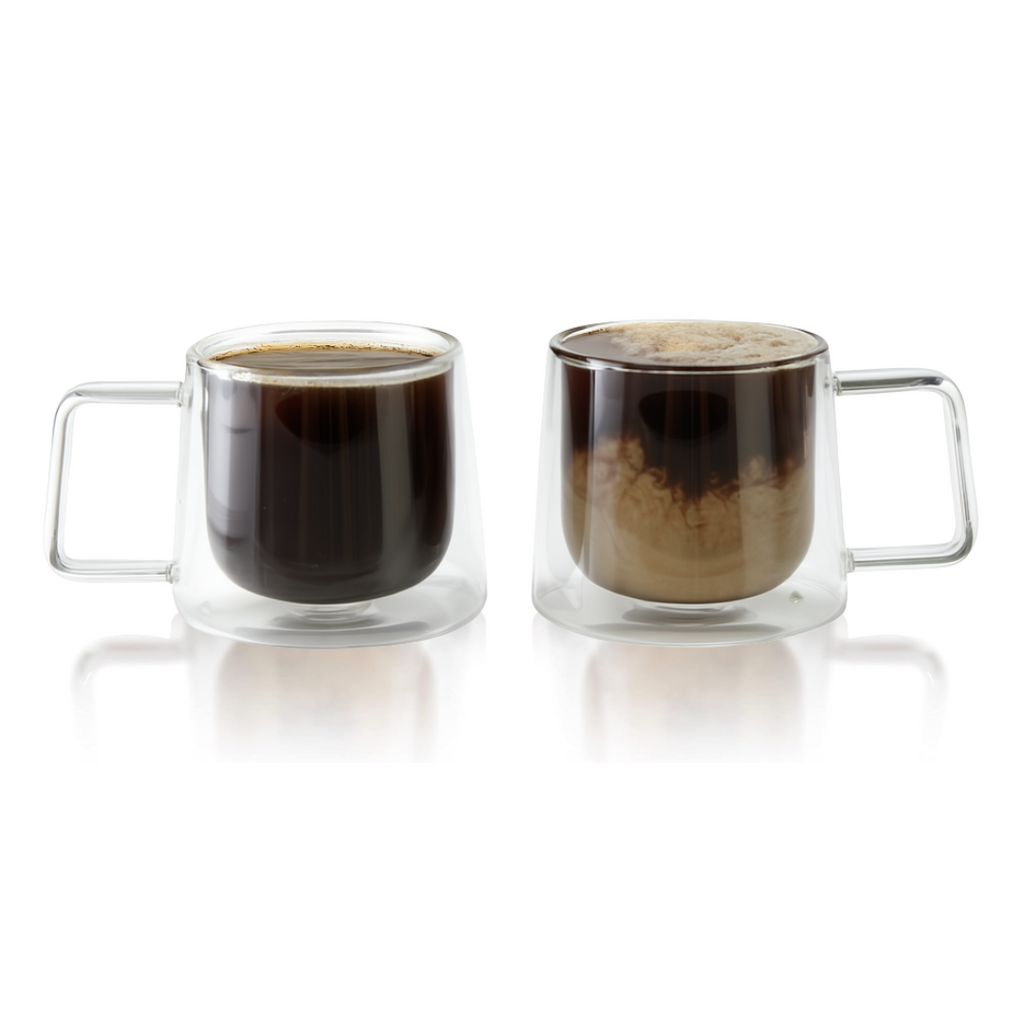 Double Walled Glass Coffee Drink Mug with Handle - Set of 2 - 8.5oz