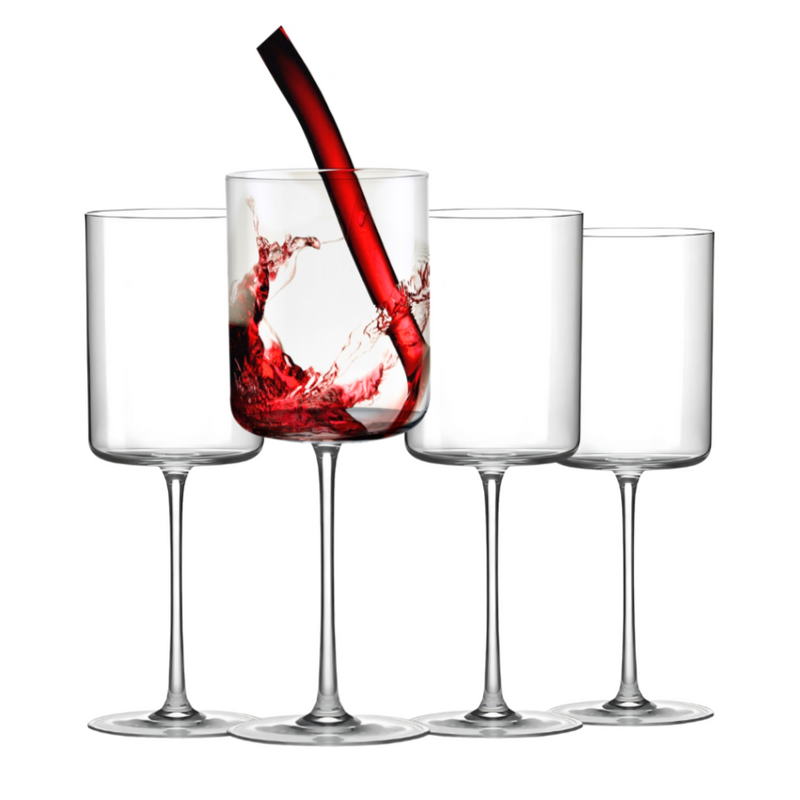 Elegant Crystal Straight Edge Design - Set of 4 Wine Glasses (15oz)