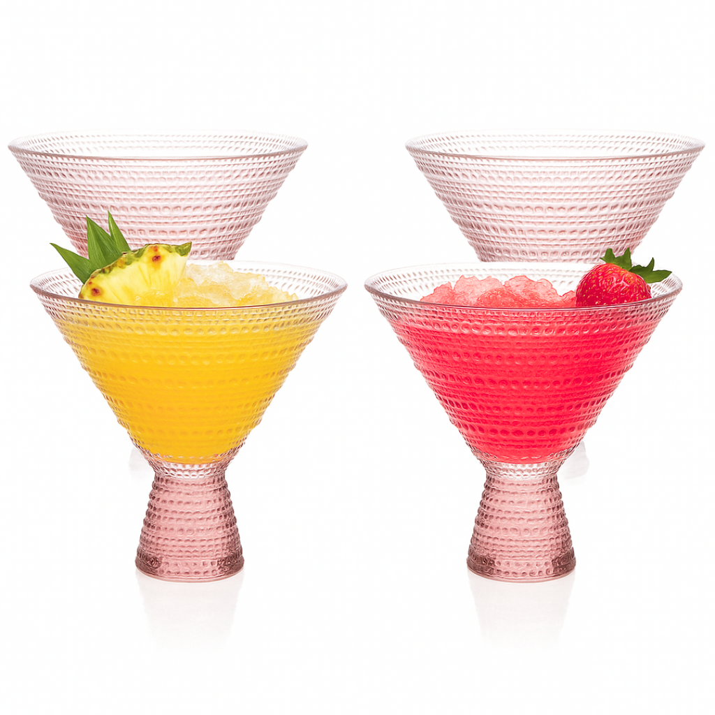 Pink Hobnail Martini Glasses - Embossed Martini Glasses - 9oz