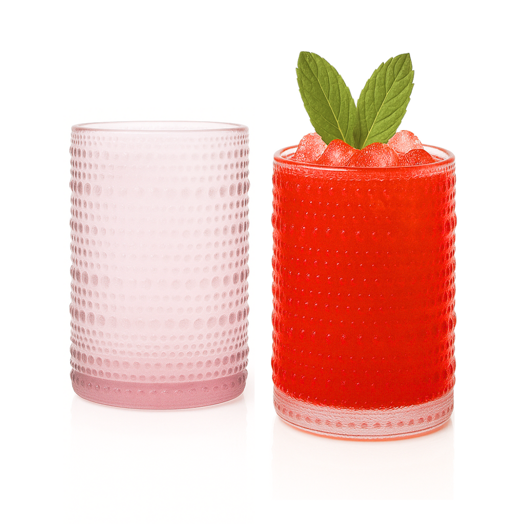 Vintage Rose Pink Hobnail Highball Glasses - 15oz