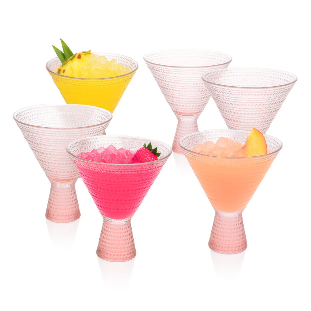 Pink Hobnail Martini Glasses - Embossed Martini Glasses - 9oz