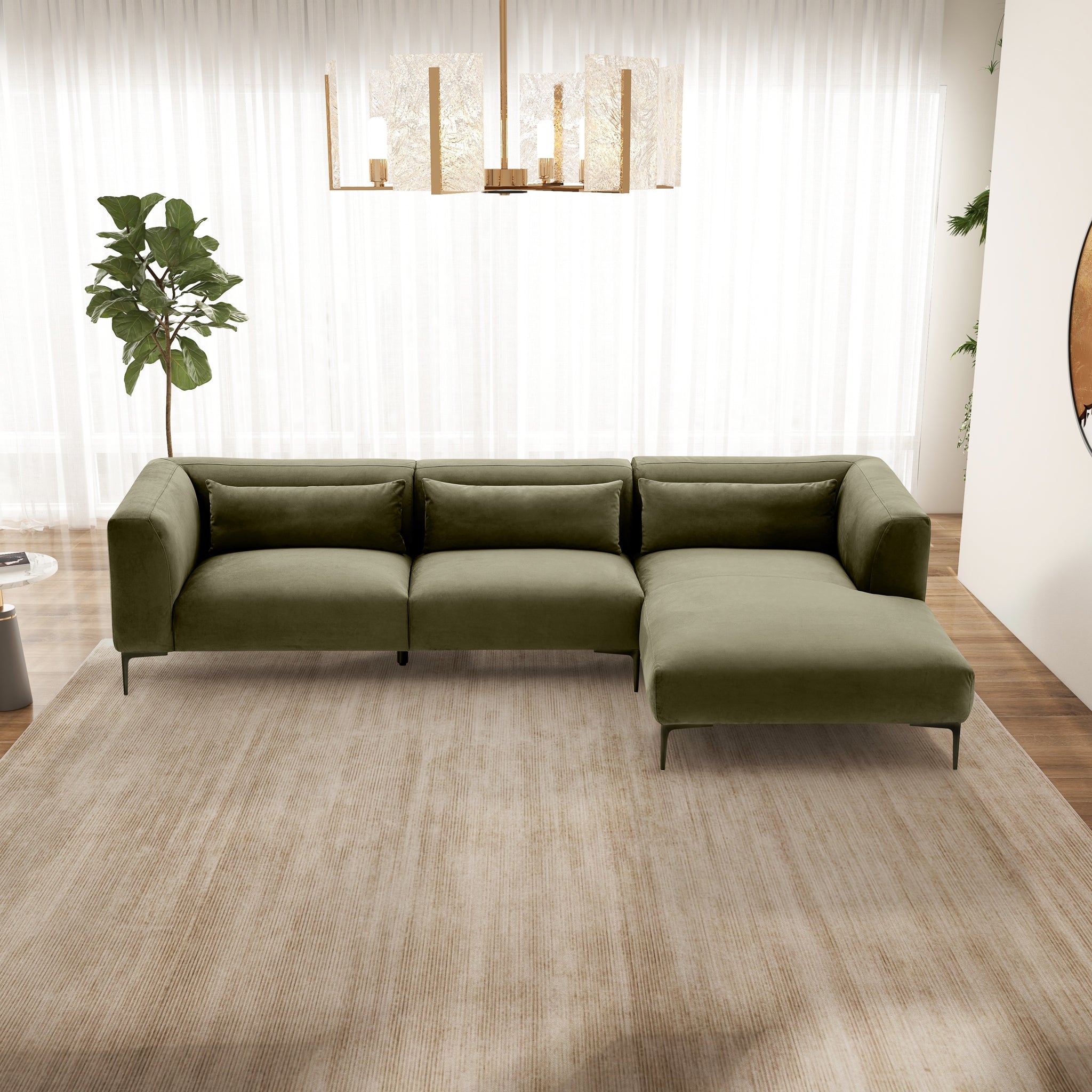 Laley Right-Facing L-Shaped Velvet Sectional in Green – Designer Sofa 