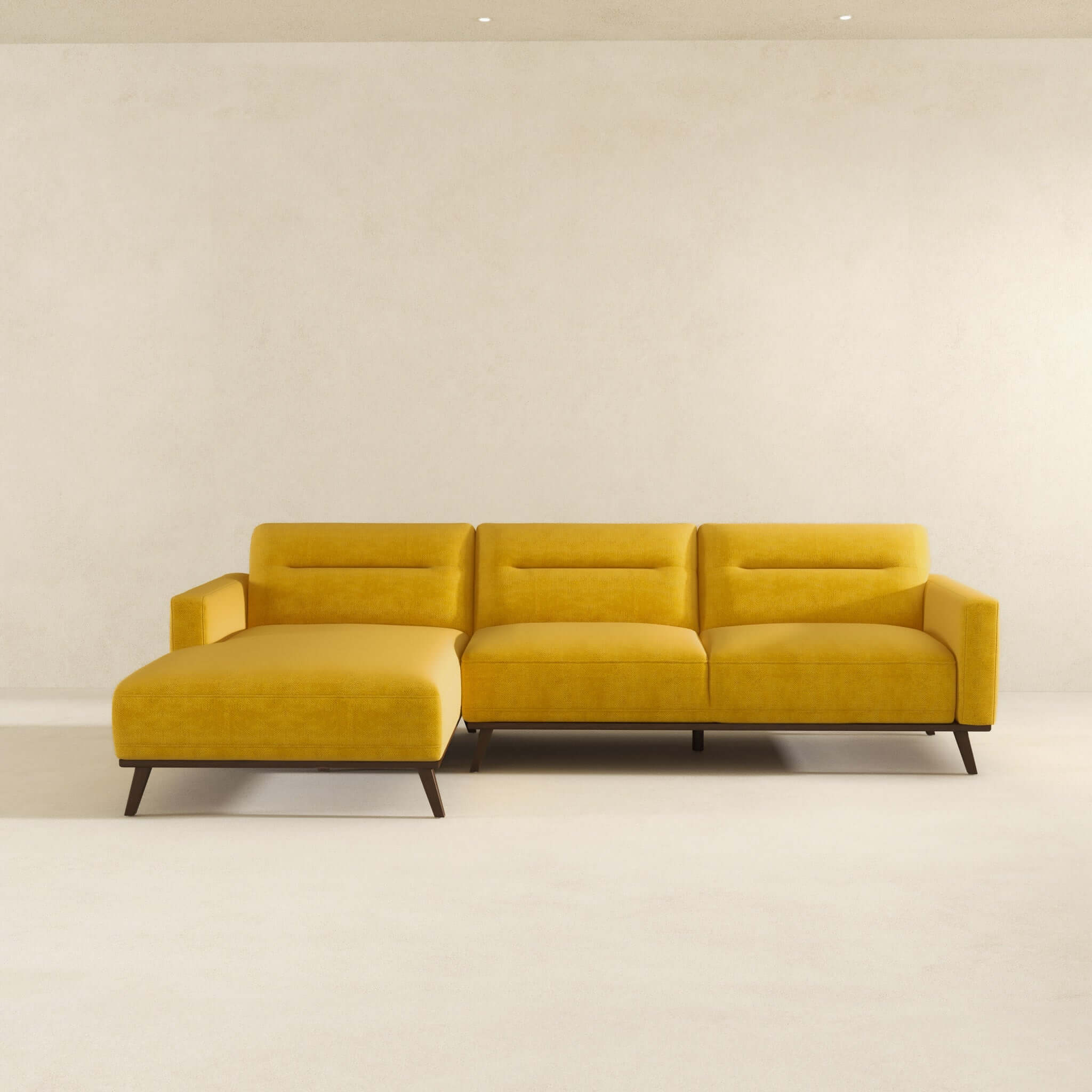 Ella L-Shaped Dark Yellow Linen Left Sectional Couch – Designer Sofa –
