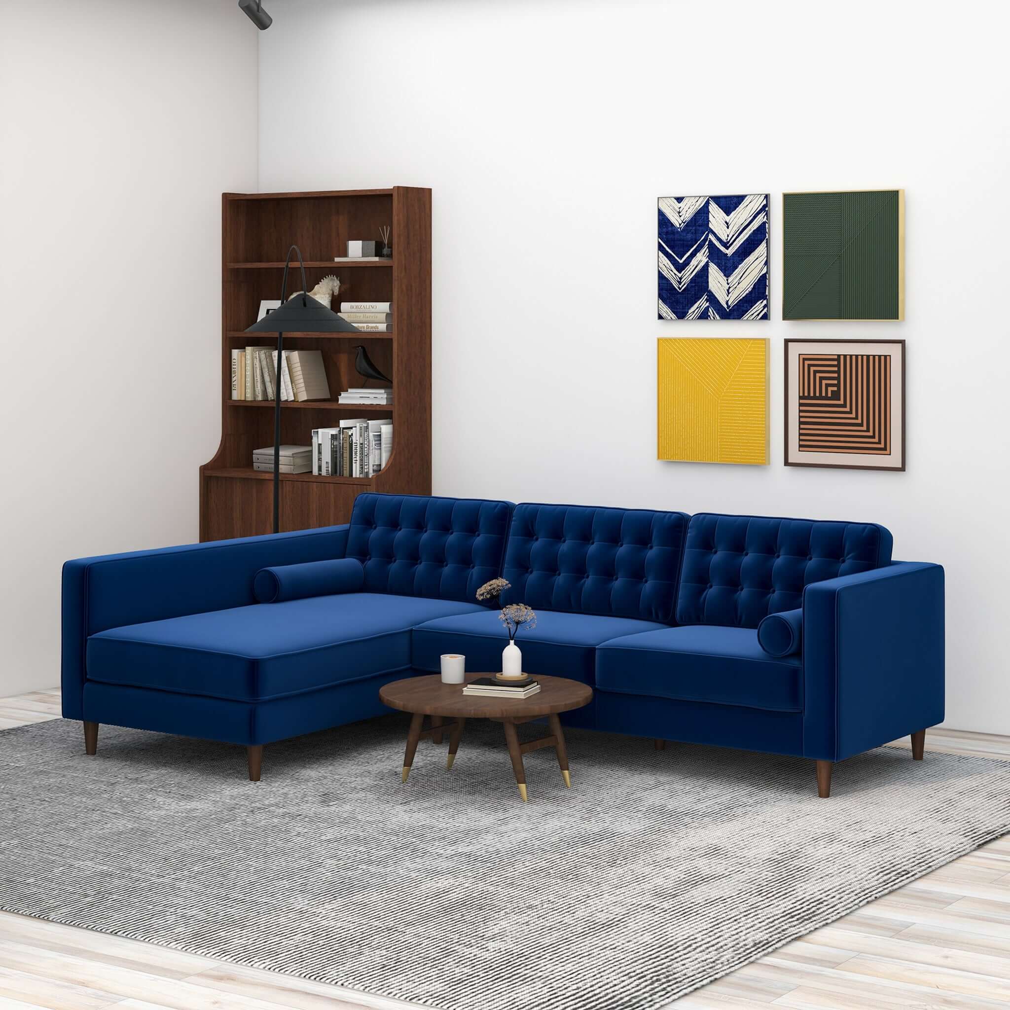Christian  Blue Velvet Sectional Sofa Left Facing – Designer Sofa – Cu