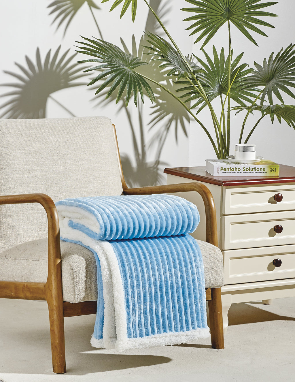 Elegant Comfort Corduroy Sherpa Reversible Throw Blanket, Medium Weight and Super Plush - Soft, Fuzzy and Plush Flannel Blanket - Micro-Suede - Corduroy Striped Pattern, 50 x 60 Inch Throw,