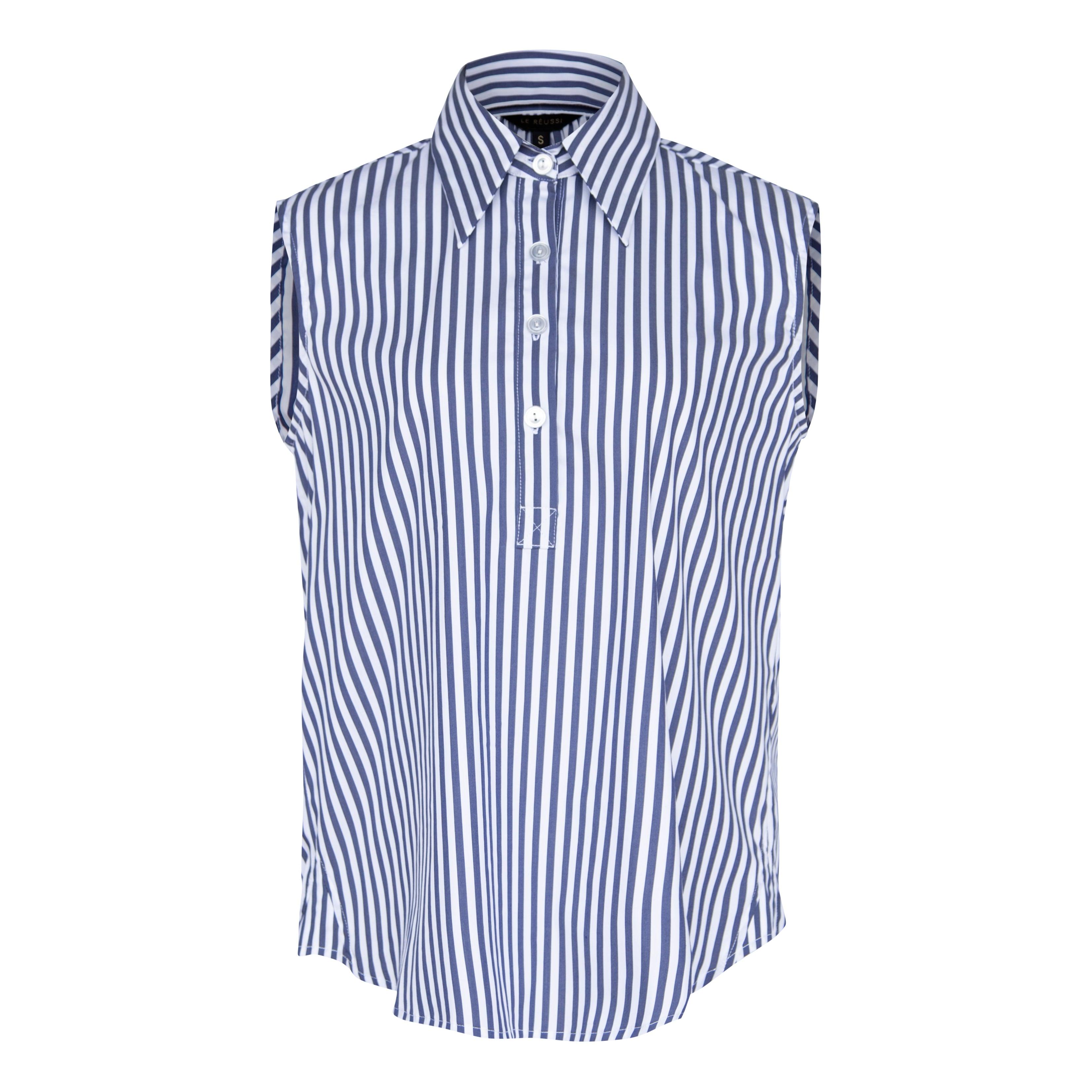 Olivia Sleeveless Blue Stripe Blouse – Italian Cotton Women’s Top