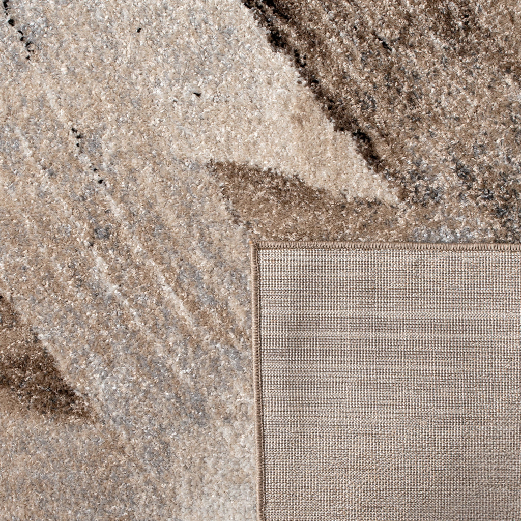 Designer Rug Mona with Artful Brushstroke Effect in Cream Brown Black