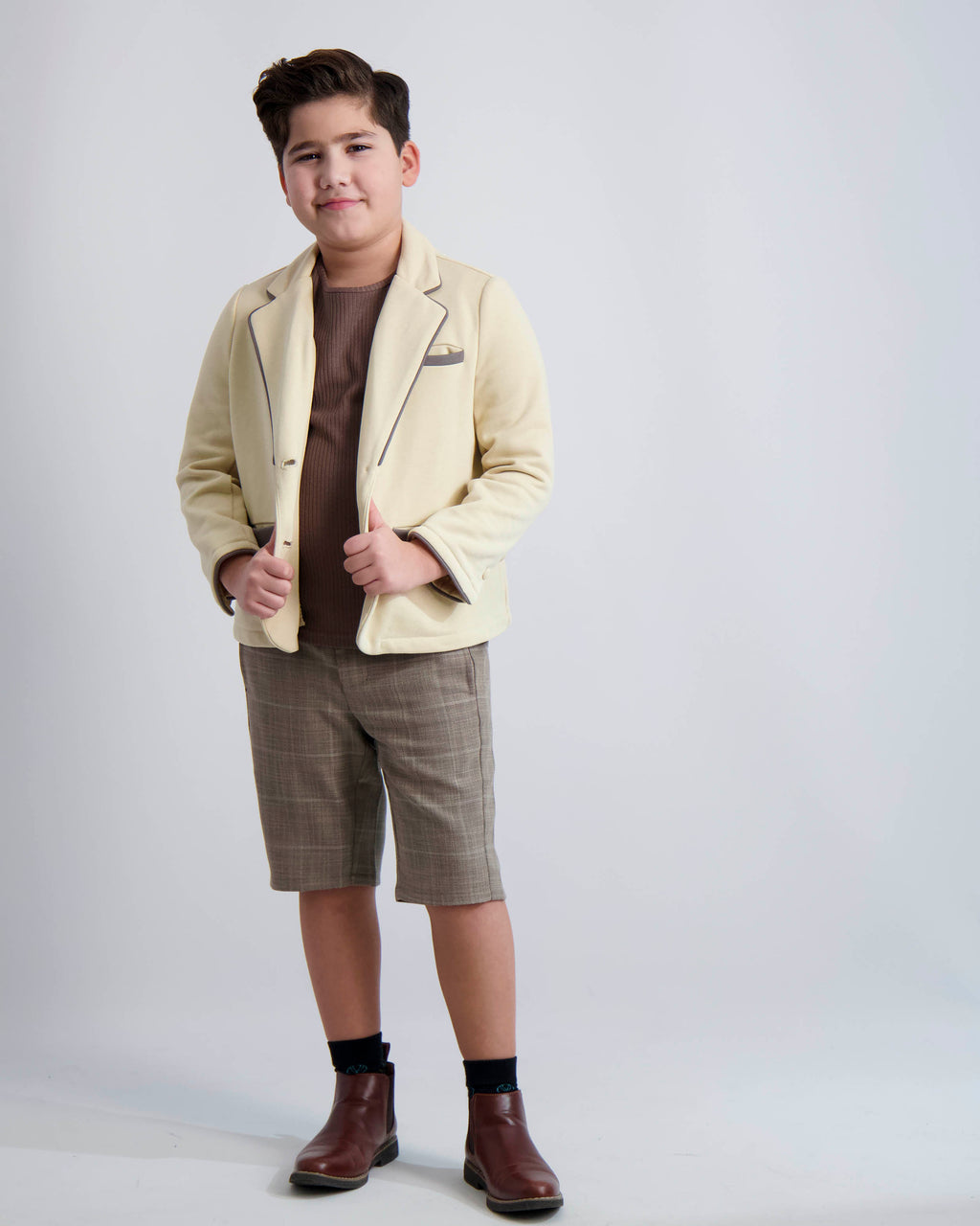 Camel Windowpane Short Dress Pants