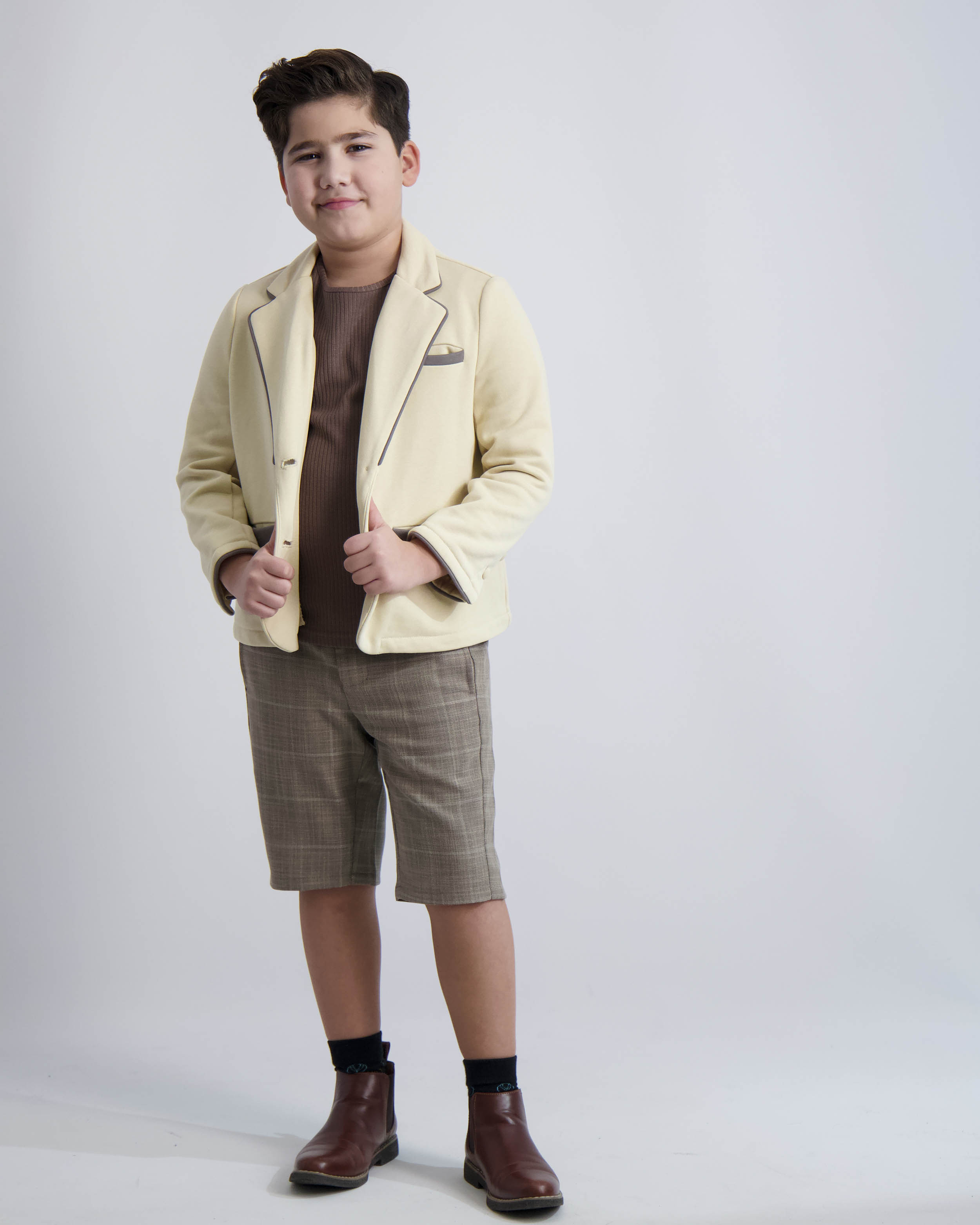 Camel Windowpane Short Dress Pants