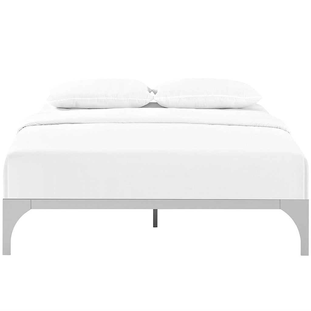 King size Modern Metal Platform Bed Frame in Silver Finish with Wood Slats