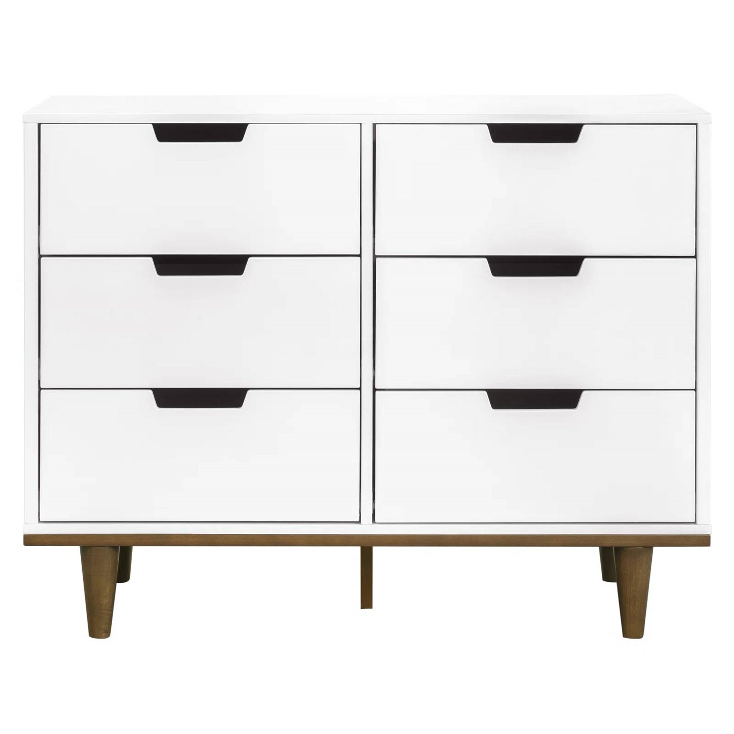 Modern Mid-Century Style 6-Drawer Double Dresser in White Walnut Wood Finish