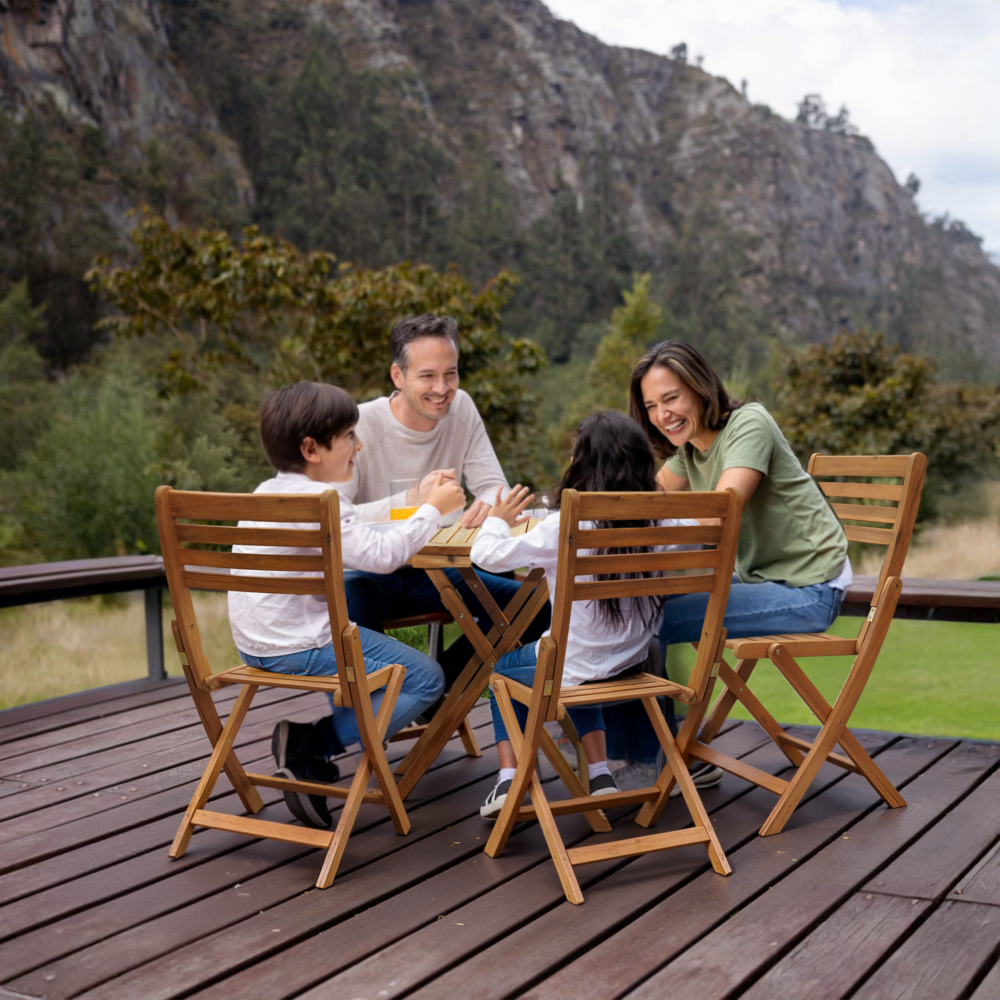 Tranquillo Anya Foldable Round Solid Acacia Wood Outdoor Table