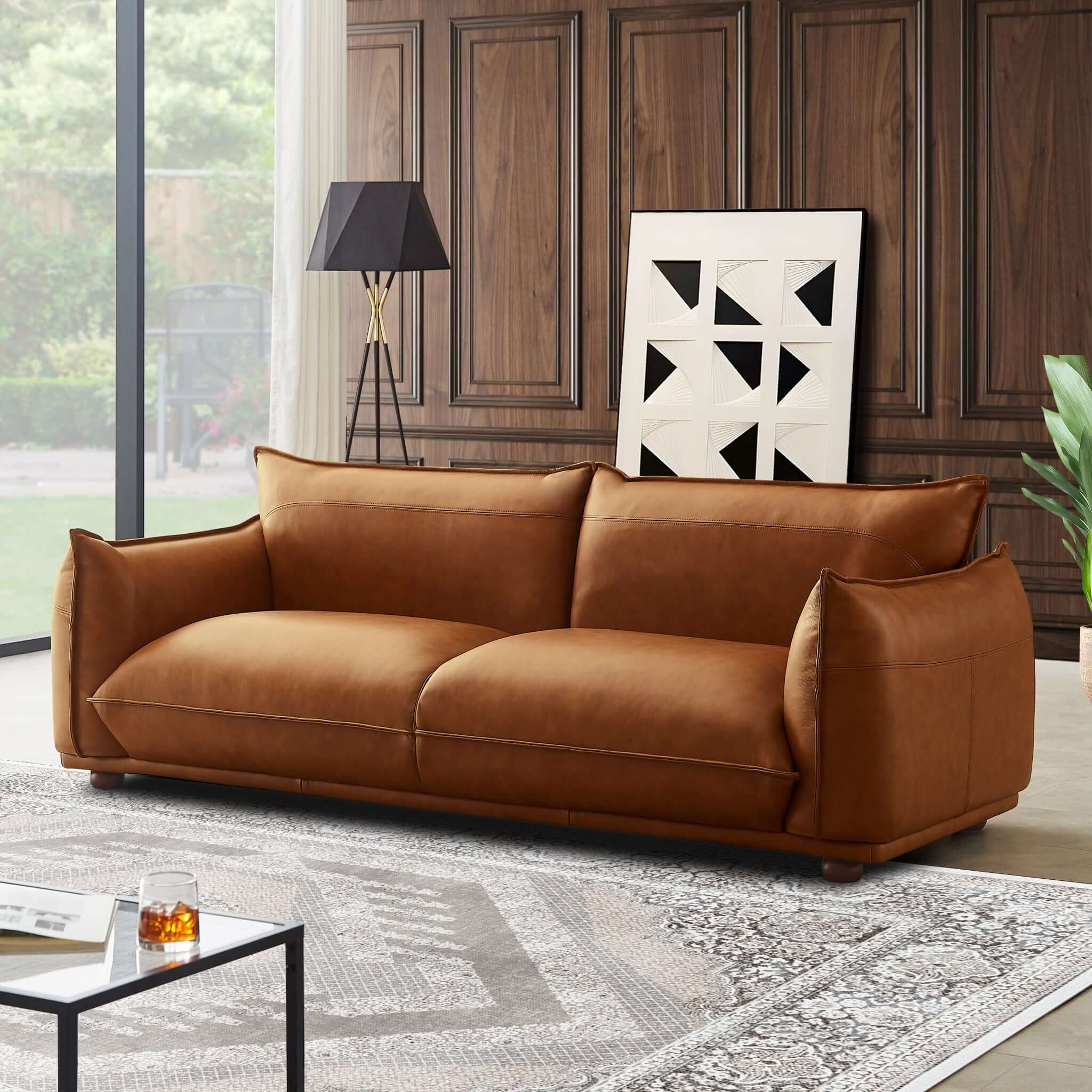 Emma Mid Century Modern Luxury Cognac Leather Sofa – Designer Sofa – C